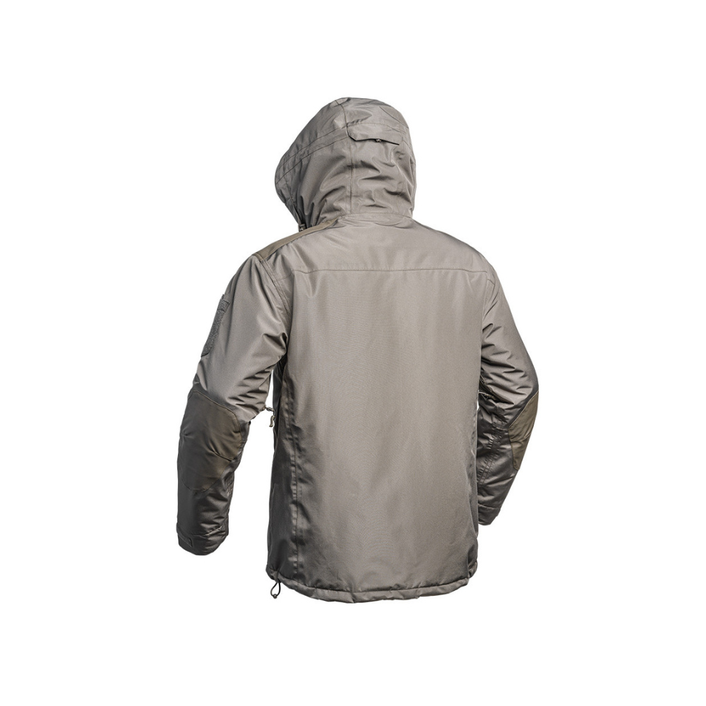 Parka Hardshell Fighter XMF 200 par A10 Equipment, veste militaire résistante avec isolation thermique et technologie imperméable, en vert olive, noir, et bleu marine.