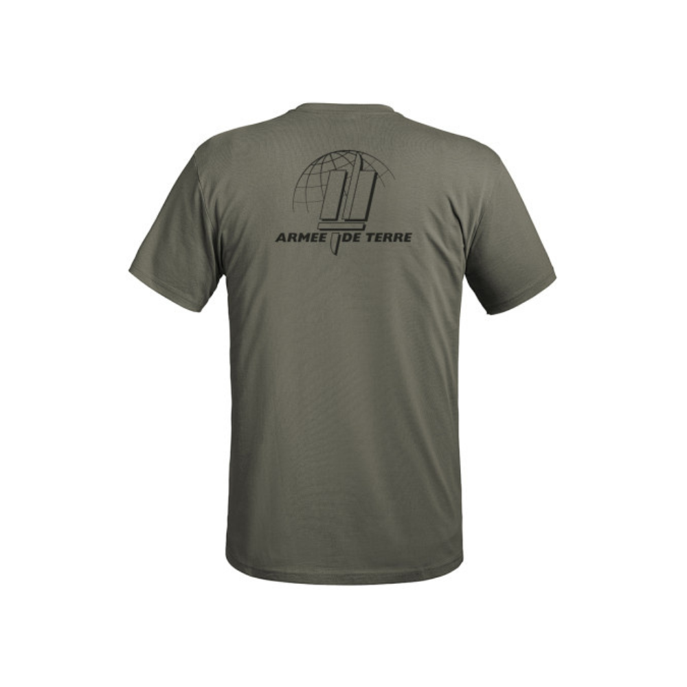 T-shirt Armée de Terre vert olive en coton résistant avec logo, disponible en tailles XS à 3XL
