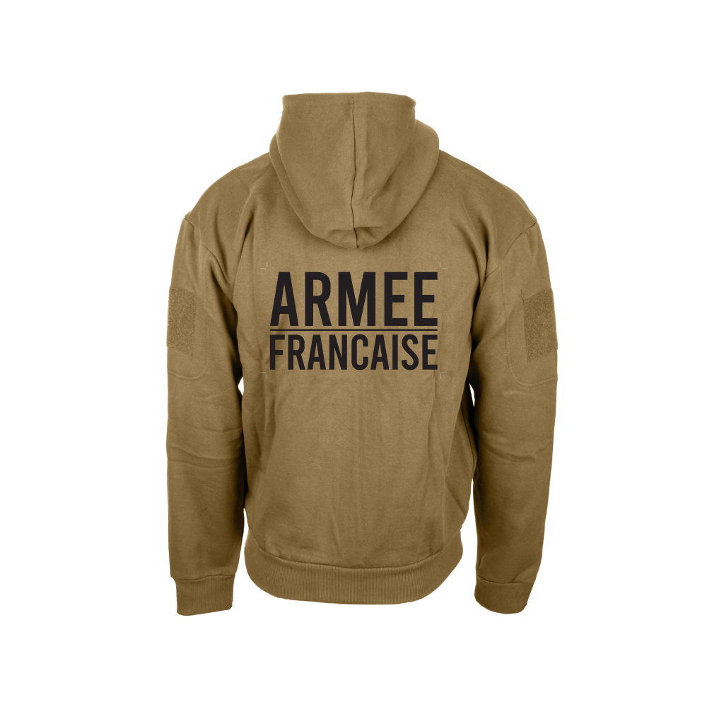 Authentique sweat Armée Française en coton et polyester avec capuche, poches et zones velcro