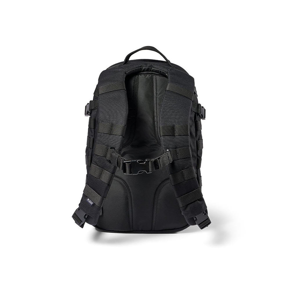 Petit sac à dos tactique Rush 12 Noir 2.0 de 5.11, résistant et fonctionnel avec de nombreuses poches et compartiments pour l'organisation, idéal pour les missions ou treks d