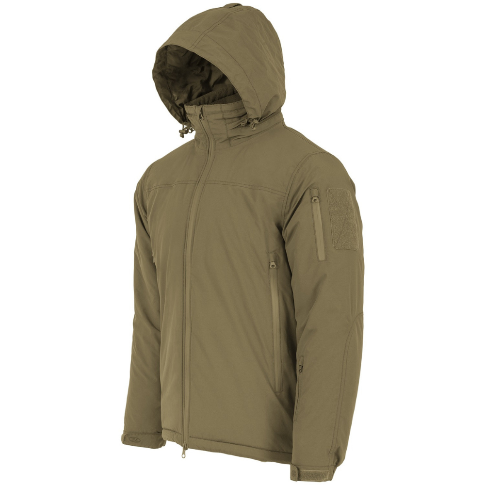 Veste d'hiver tactique imperméable et coupe-vent Stryker Ranger Green de Highlander avec capuche réglable, doublure en TECLOFT® et extérieur en nylon résistant.