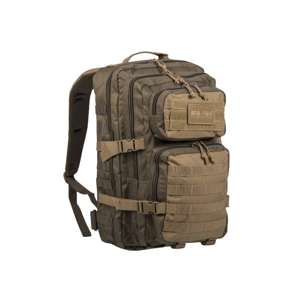 Sac à dos militaire US Assault Large 36L de Mil-Tec en polyester avec renforcement de dos, ceintures épaule rembourrées, compartiments multiples et fixations Molle.