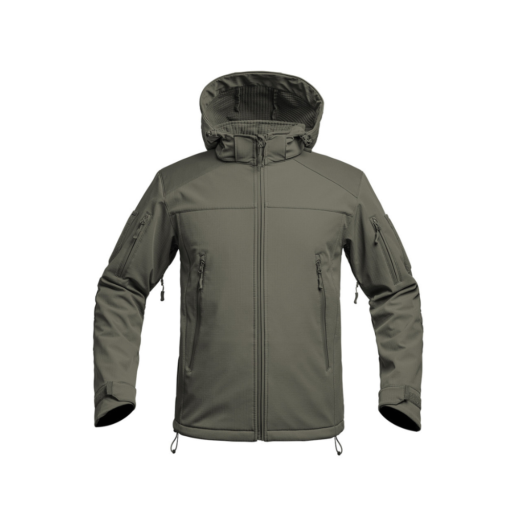 Veste V2 Softshell Fighter par A10 Equipment, conçue pour la résistance et la fonctionnalité des militaires, avec technologie SOFT-SHELL 3 LAYERS et renforts CORDURA