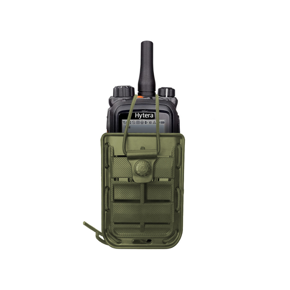 Porte-radio professionnel BOUNGY 8BL19 de VEGA-HOLSTER en polymère injecté thermo-moulé, compatible avec toutes les radios jusqu'à 5,5 cm de largeur