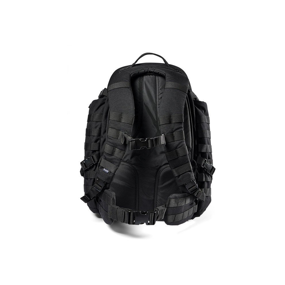 Sac à dos tactique 5.11 Rush™ 72 noir de 55 litres avec nombreux compartiments et poches zippées, emplacement pour réservoir d'hydratation, passants MOLLE et cadre léger