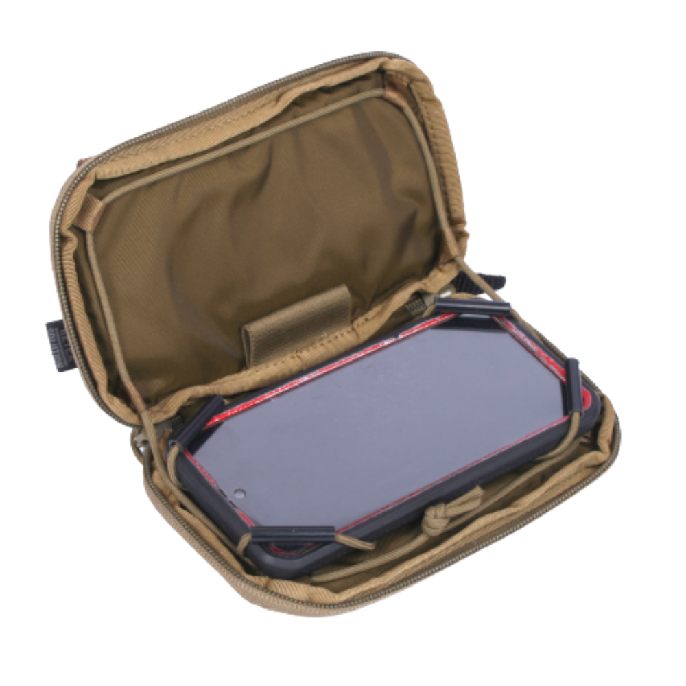Poche Molle admin pour téléphone tan de Retex Solution avec fixation MOLLE, support velcro et porte-stylet