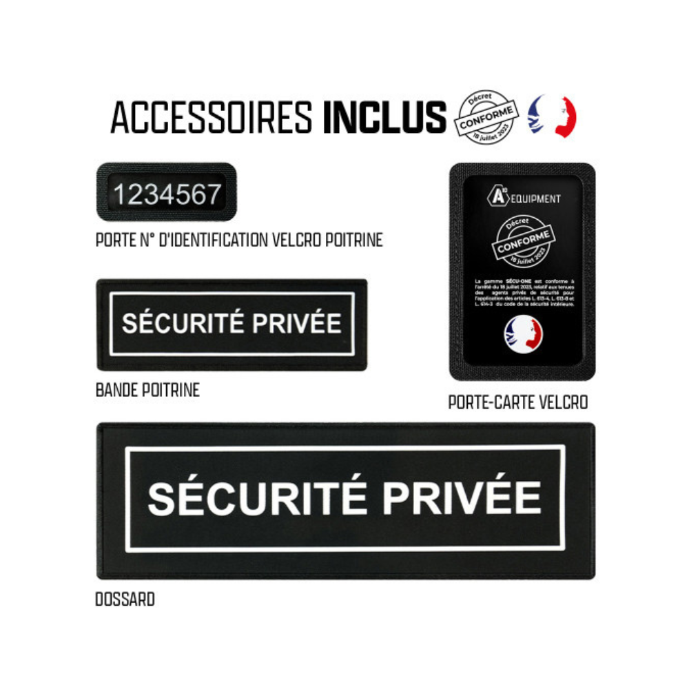 Parka noire Hardshell SÉCU-ONE WF 150 HV-TAPE pour la sécurité privée par A10 Equipment, dotée de technologies de résistance au froid et d'une visibilité optimale grâce à ses band