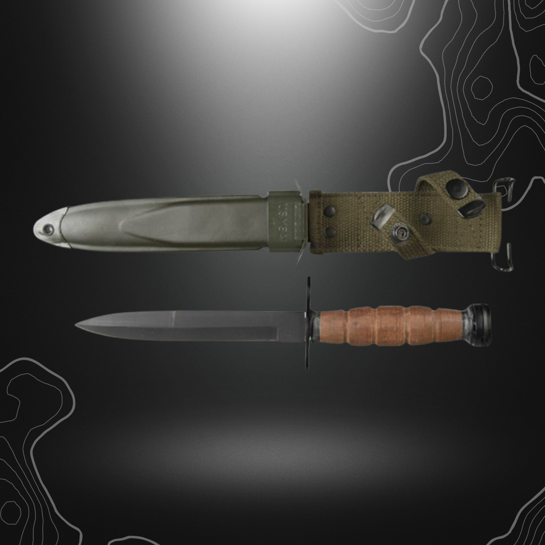 Baïonnette US M4 Repro - Miltec avec lame en acier 420, étui en acier et cuir, longueur de lame de 16cm et longueur totale de 29cm, vente inter