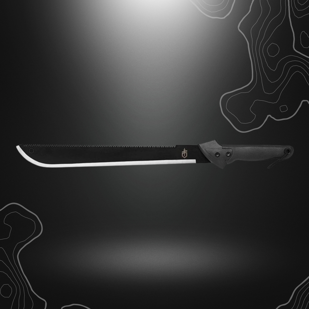 Grande machette noire Gator Gerber avec lame en acier inoxydable riche en carbone pour le sciage et le hachage, équipée d'une poignée en fibres de verre et polym