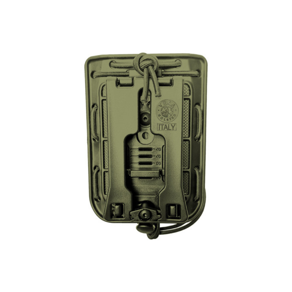 Porte-radio BOUNGY 8BL19 de la marque VEGA-HOLSTER, compatible avec toutes les radios jusqu'à 5,5 cm de largeur, avec fixation ceinture et passant M.O.L.L.E