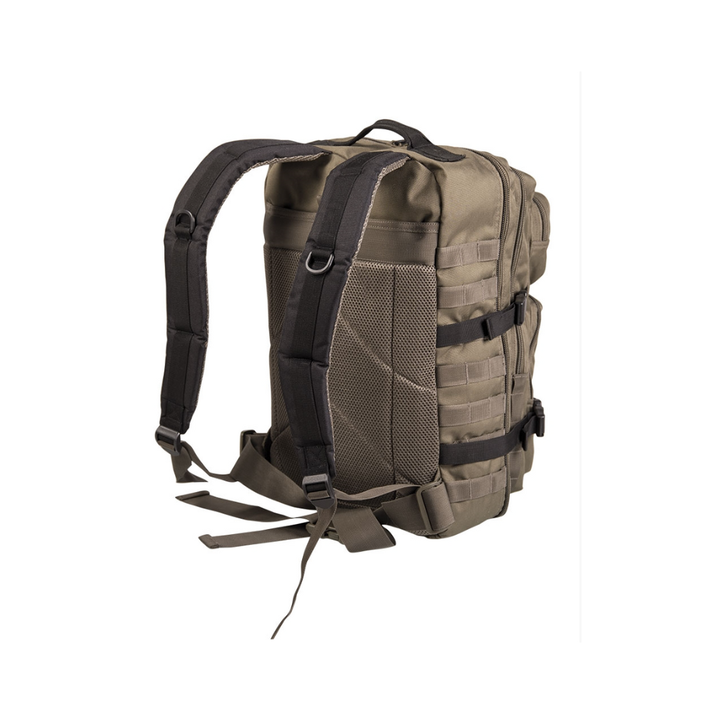Sac à dos militaire US Assault Large 36L Mil-Tec en polyester avec renfort de dos, ceintures épaule rembourrées, compartiments multiples et fixations-Molle