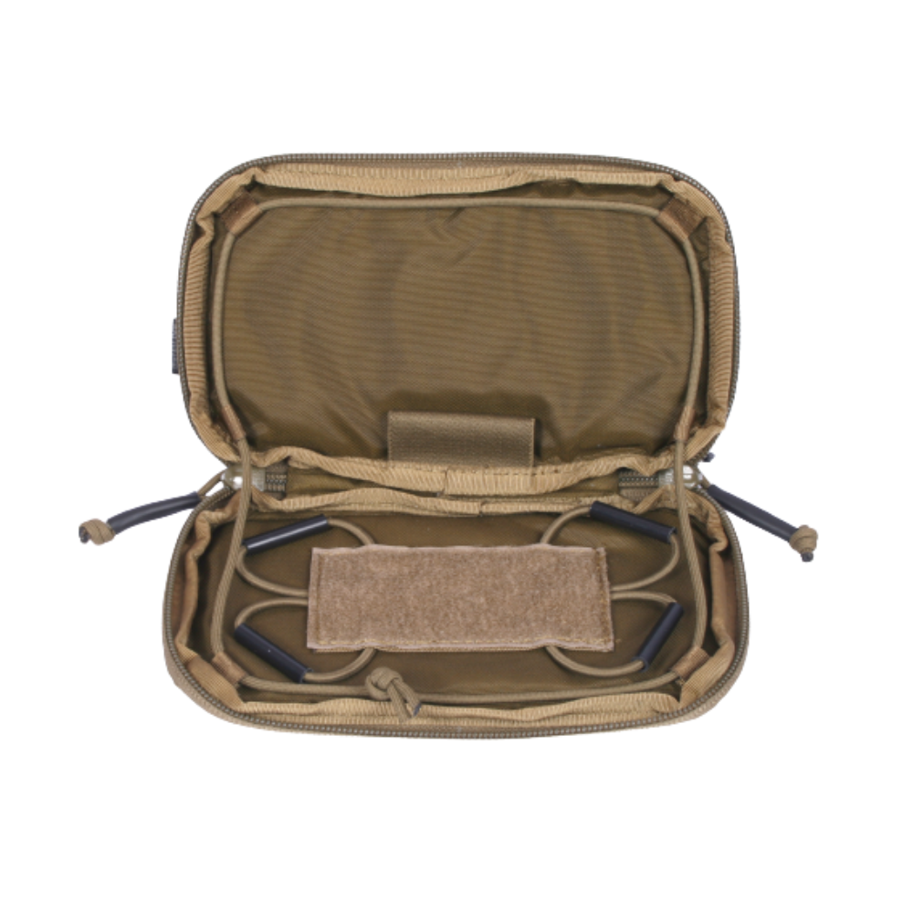 Poche Molle admin pour téléphone tan de Retex Solution, une pochette tactique en tissu Cordura 1000D avec fixation MOLLE, support velcro, et maintien du téléphone par 4 élast