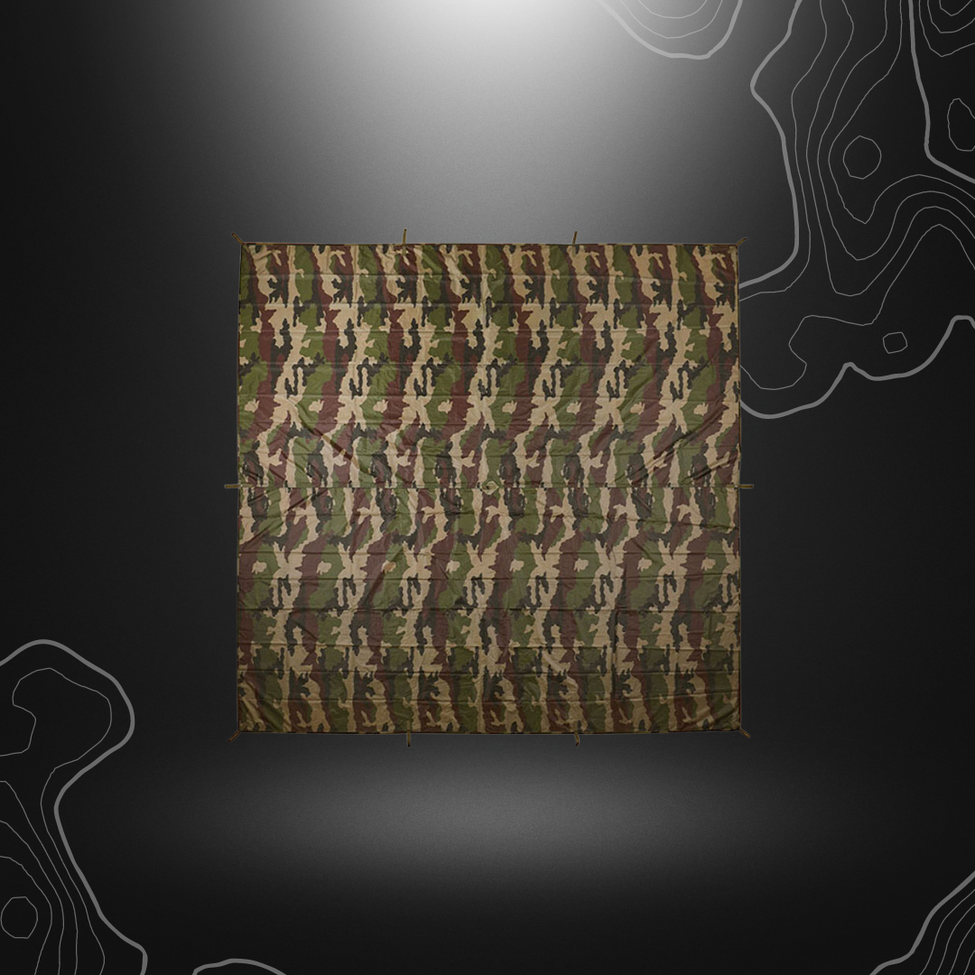 Bâche terrain EXPÉDITION 3x3M résistante et légère d'A10 Équipement, fabriquée en tissu Ripstop avec technologie LIGHT-SHELL et enduction WATER-PROTECT pour l
