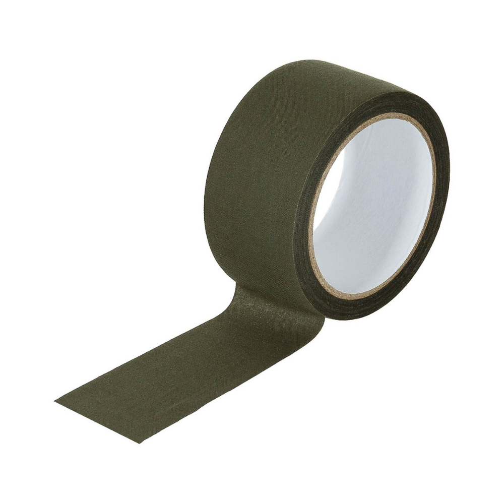 Bande adhésive en tissu coton 5x10cm vert olive de MFH, adhère bien sur surfaces sèches et lisses, utile pour fixation de camouflage et protection d'équipement