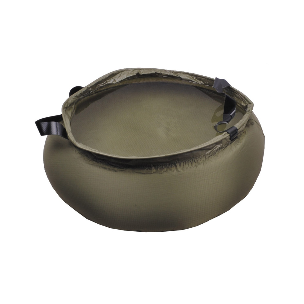 Pratique bassine pliable de 10L en PVC vert olive avec poignée et sac de transport, idéale pour faire la vaisselle ou comme gamelle pour chien