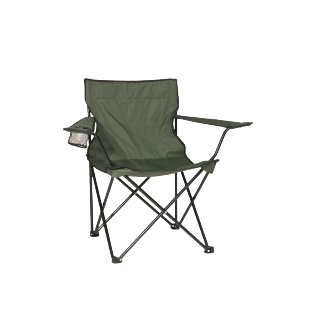 Chaise de camping relax verte de Mil-Tec en polyester et acier, avec porte-gobelets et sac de transport, capable de supporter jusqu'à 100 kg