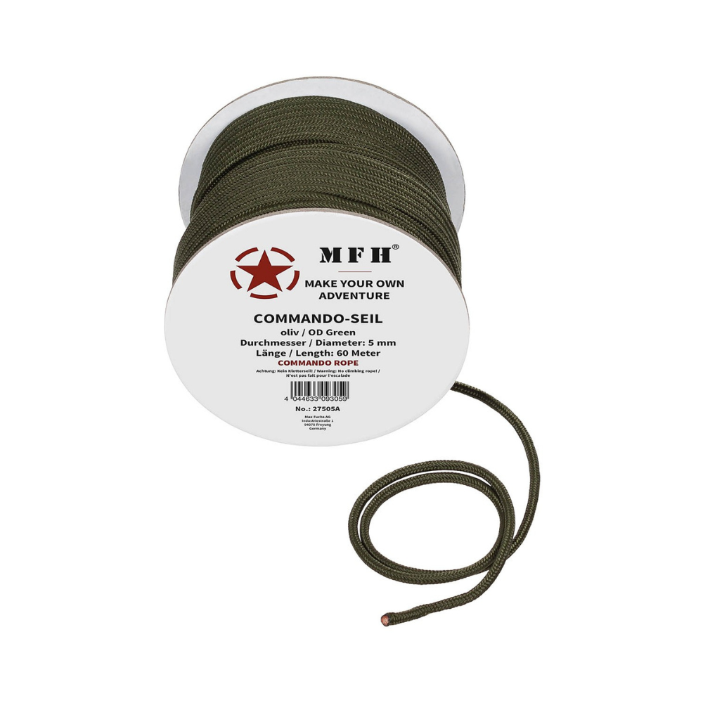 Corde Commando 5mm x 60m vert olive en 100% polypropylène par MFH