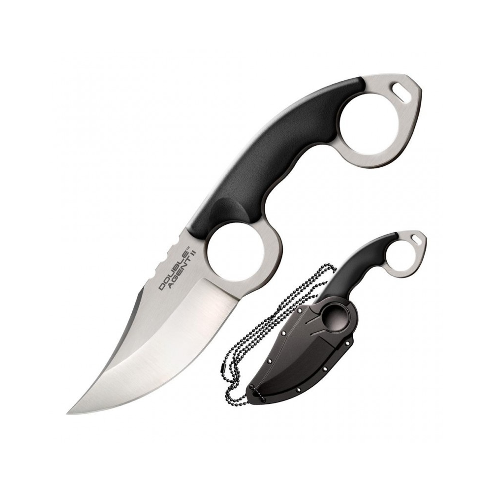 Un couteau de cou Cold Steel Double Agent II, doté d'une lame en acier AUS8 de 76 mm et d'une poignée ergonomique en Griv-Ex avec double anneau