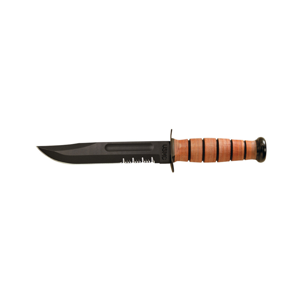 Poignard KA-BAR 1217 USMC, couteau de combat à lame fixe en acier carbone 1095 avec manche en cuir