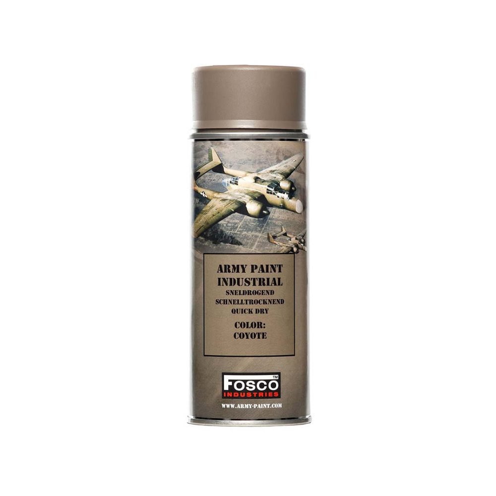 Alt= Bombe de peinture militaire Fusco de 400ml pour tous usages, convient à toutes surfaces, bien agiter avant usage