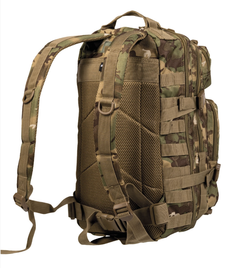 20L Multicam US Assault sac à dos par Mil-Tec avec renforcement de dos, ceintures épaule rembourrées et divers compartiments