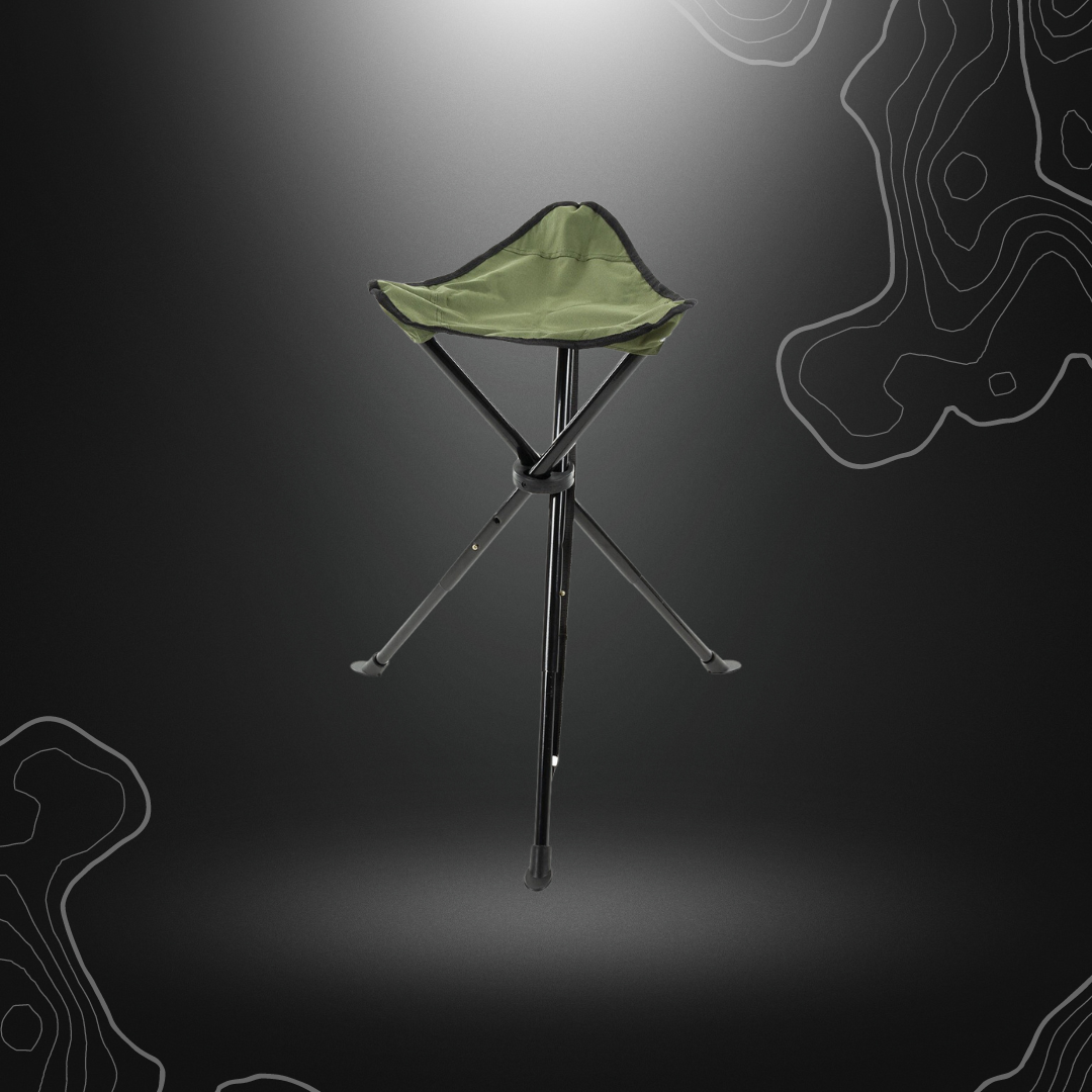 Tabouret trépied de camping vert olive pliable et stable de Fox Outdoor avec cadre métallique robuste et hauteur d'assise de 40 cm