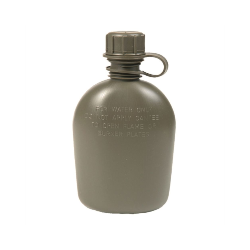 Gourde militaire US vert olive Mil-Tec en polyéthylène haute densité d'une contenance de 1 QT, avec couvercle fixé et sans BPA