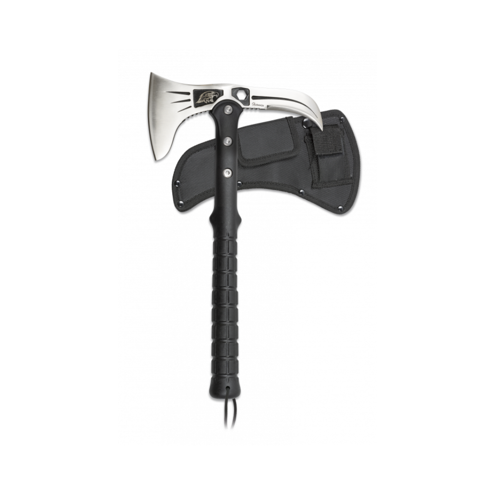 Alt tag : Hache tactique Albainox Eagle 40.8 cm avec lame en acier forgé et manche en fibre