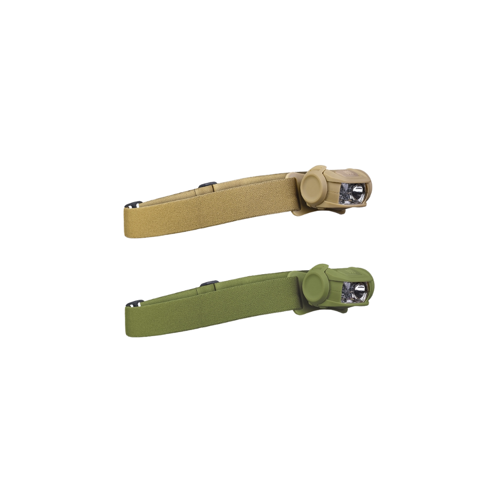 La lampe frontale LED 4 de MIL-TEC, avec un corps en ABS et PS synthétique, bandeau en polyester, longueur de 6,5 cm, hauteur de 3,5 cm, poids de