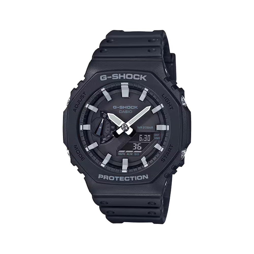 Montre G-SHOCK GA-2100-1AER noire de CASIO, modèle numérique-analogique fin et solide avec boîtier en résine et fibre de carbone