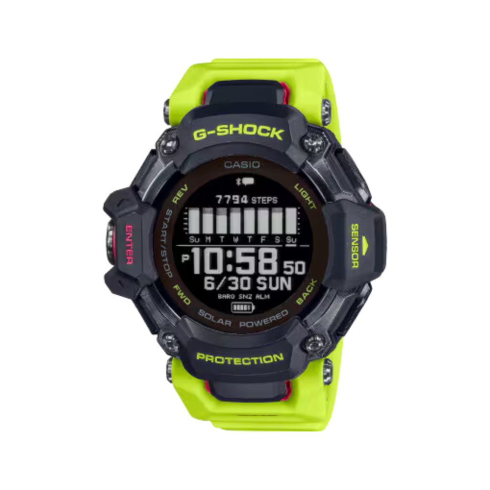 Montre G-Shock GBD-H2000-1A9ER vert fluo de Casio avec cardiofréquencemètre, GPS et autres fonctions d'entraînement, fabriquée à partir de