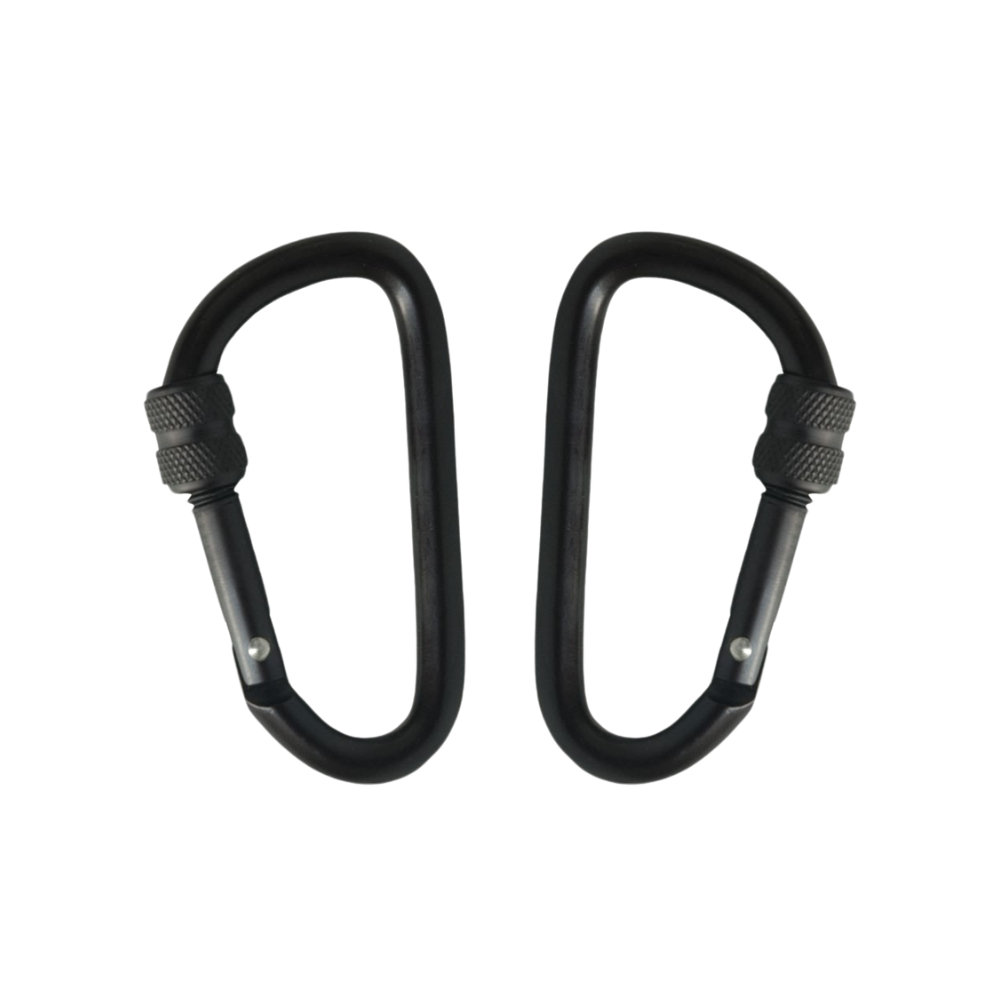 Deux mousquetons en aluminium noirs de 6cm avec vis de sécurité, OPEX