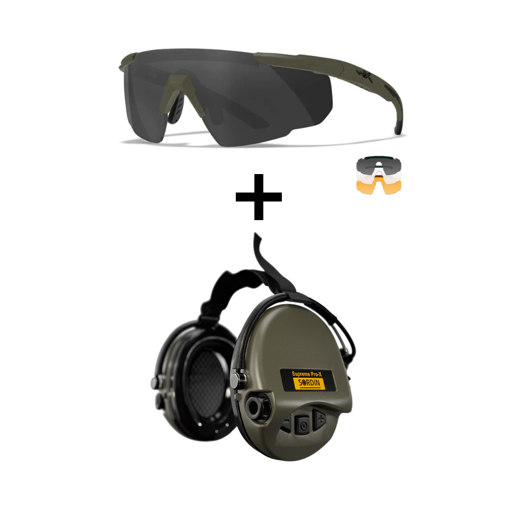 Pack de protection individuelle 3.0 comprenant des lunettes balistiques interchangeables WileyX et un casque anti-bruit Sordin adapté pour le tir