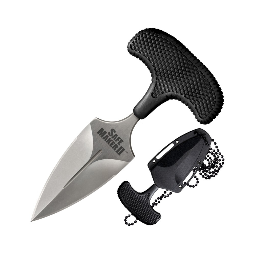 Push Dagger de haute qualité Cold Steel Safe Maker II en acier inoxydable japonais AUS8 avec manche en Kray-Ex texturé et gaine Secure-Ex pour une utilisation quotidienne sécurisée et
