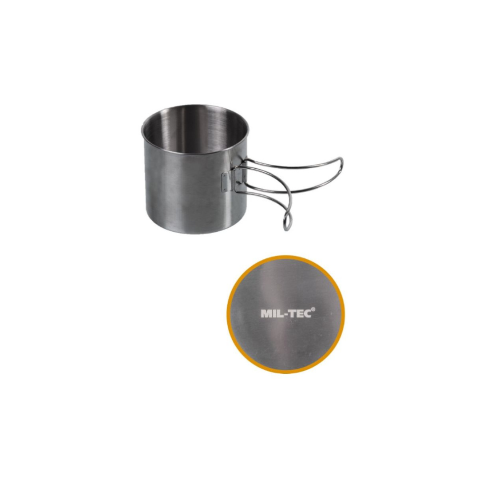 Quart de poignée en fil de fer de 600ml en aluminium Mil-Tec, gobelet robuste et polyvalent en acier affiné avec poignée pliable