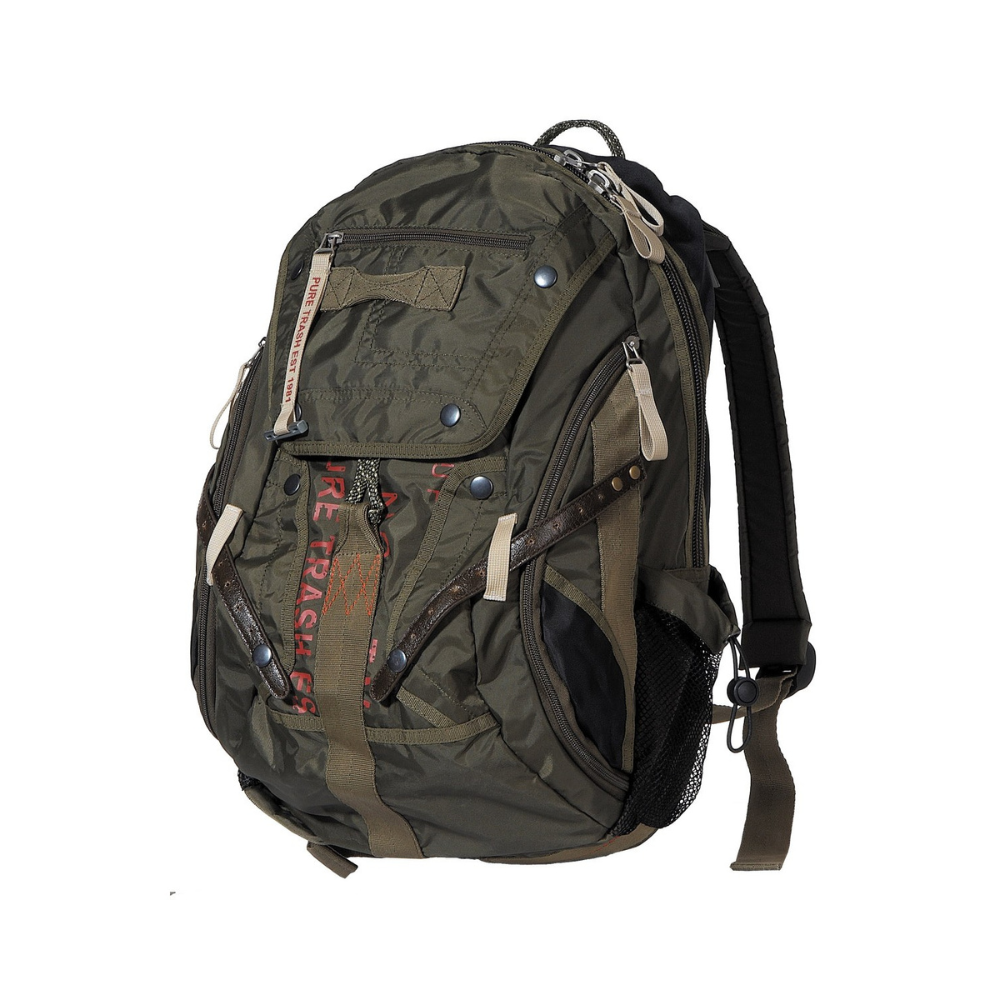 Sac à dos nylon 'PT' kaki de haute qualité avec bretelles ajustables, rembourrage dorsal, poignées et plusieurs poches de MFH