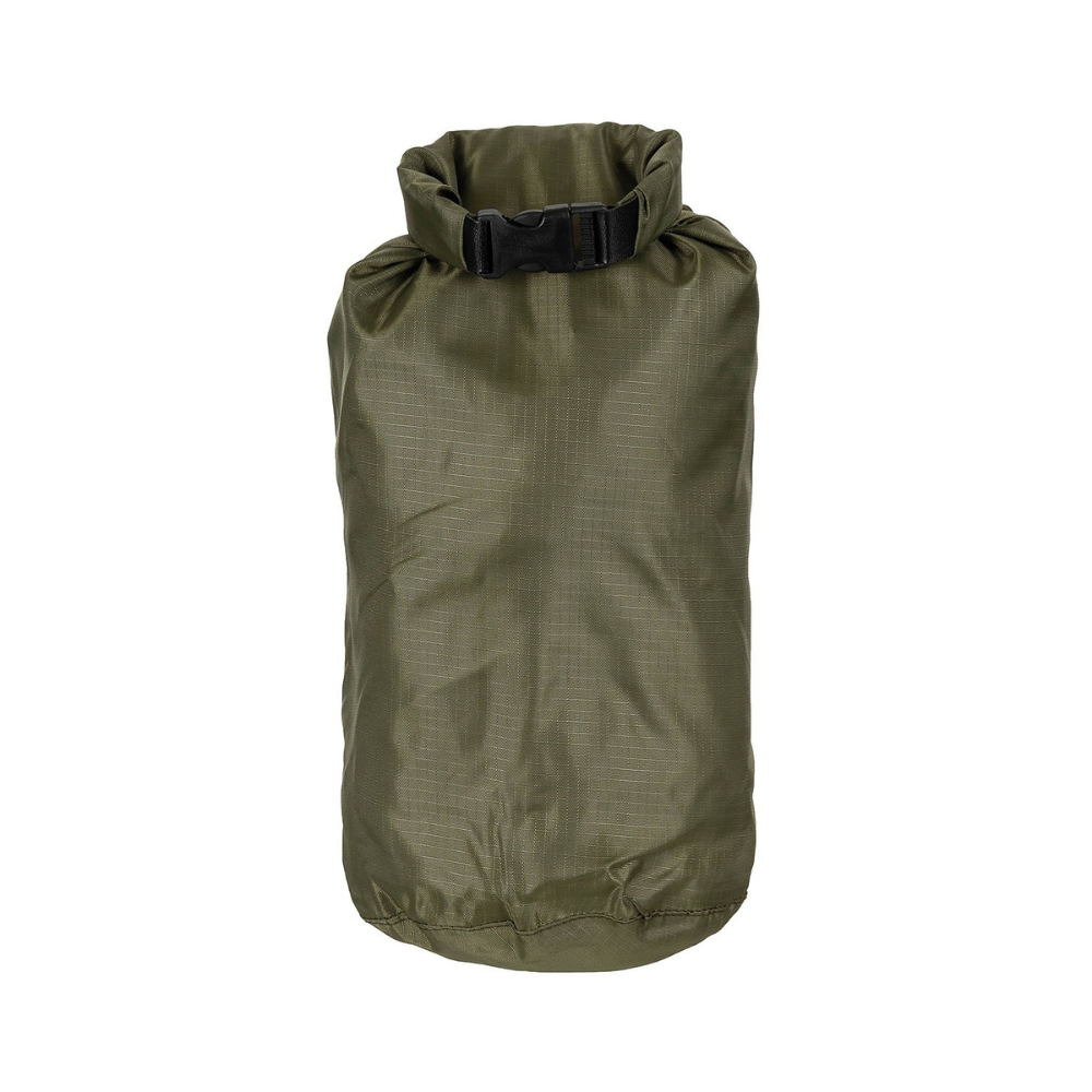 Sac étanche 4L vert olive MFH en tissu ripstop robuste avec fermeture à enroulement anti-poussière, coutures thermosoudées de haute qualité, dimensions 37 x 22,