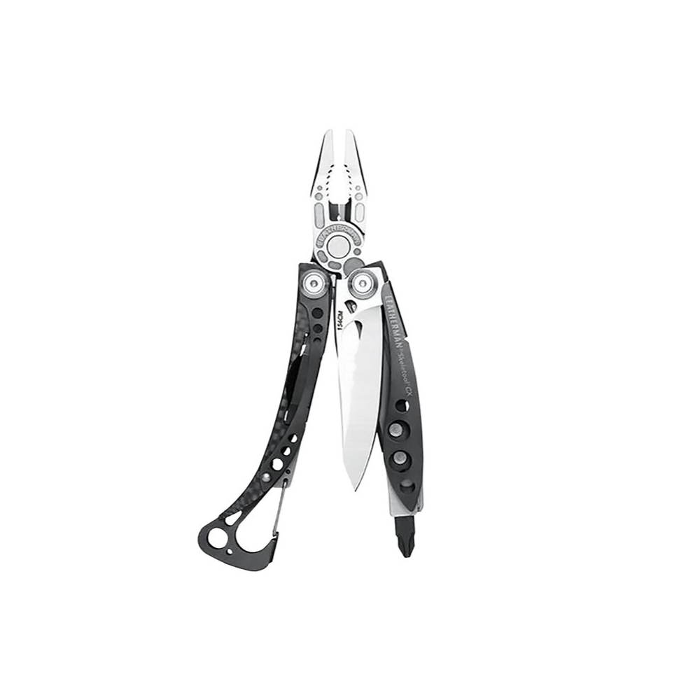 Leatherman Skeletool CX 7 outils multifonctions comprenant une lame en acier inoxydable, des pinces, un porte-embouts, un coupe-fil et des fonctionnalités utilisables d