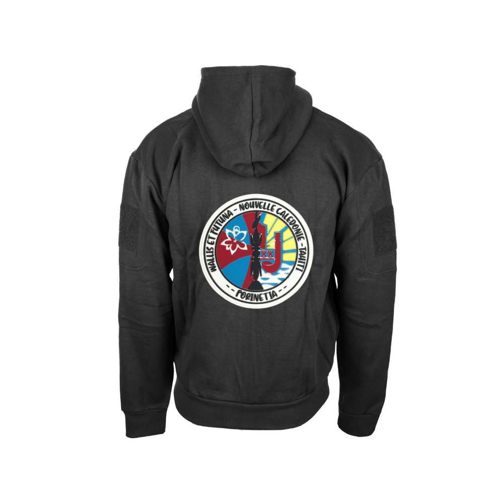 Sweat noir à zip 'Wallis' avec capuche, poches et détails velcro