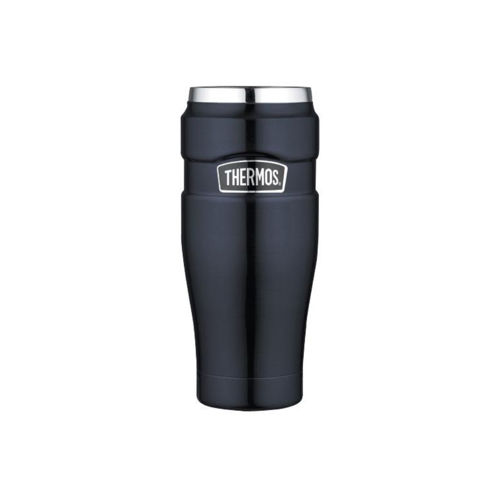 Thermos King 470ml bleu avec double paroi isolante, extérieur en acier inoxydable, couvercle étanche et capacité de rétention de température de 7 heures pour le chaud