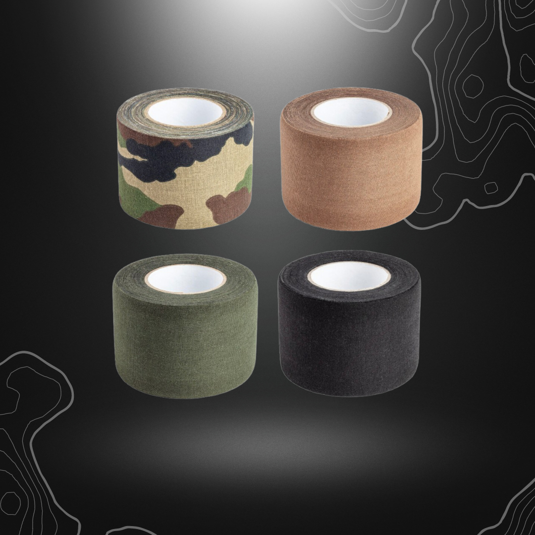 Adhesive tape 5cm x 10cm from A10 Equipment, made of 62% cotton and 38% thermo-fusible adhesive, ideal for camouflage, protection, and repair tasks