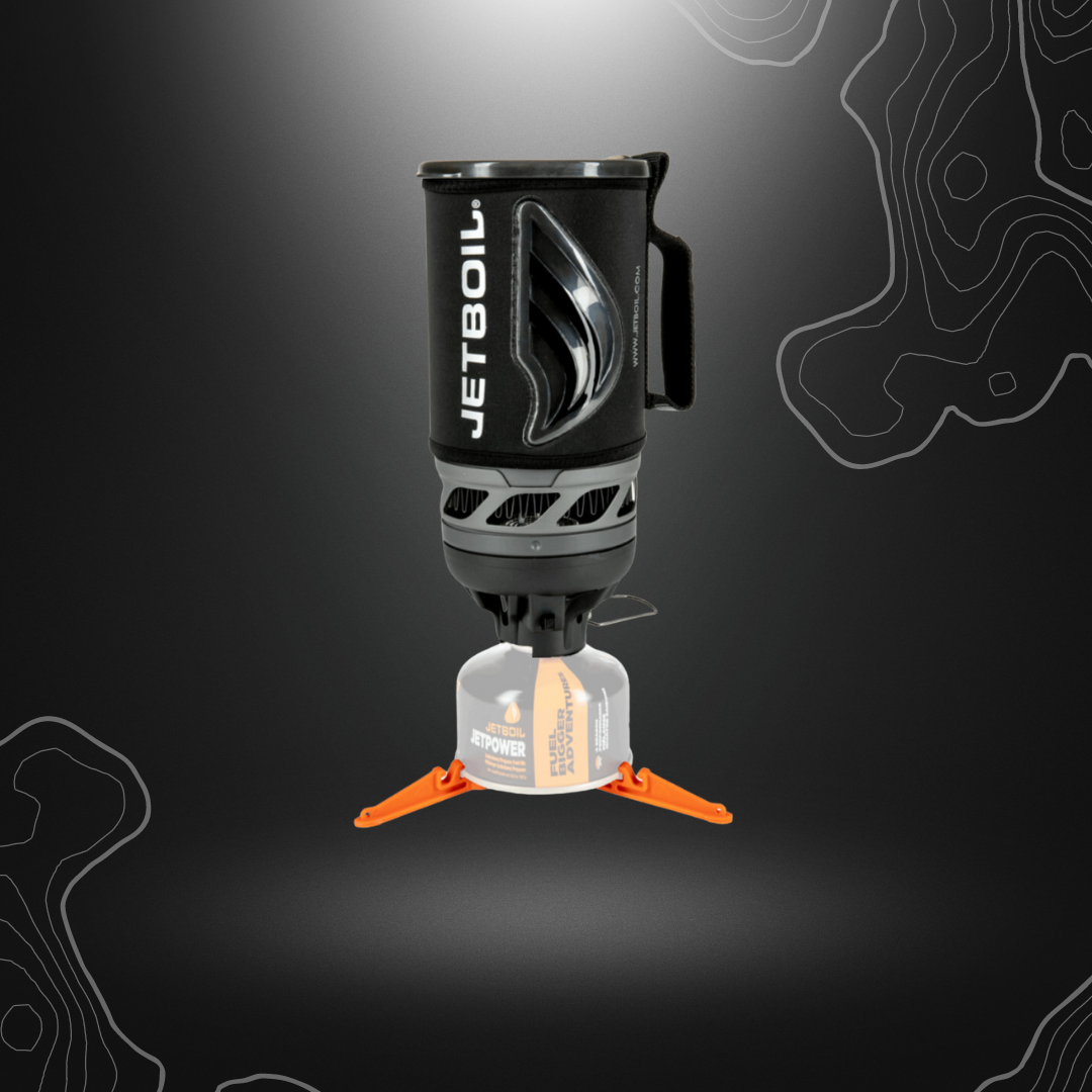 Réchaud de camping ultra-rapide Jetboil Flash 1L noir, idéal pour la randonnée et le cyclisme, capable de faire bouillir l'eau en 100 secondes.