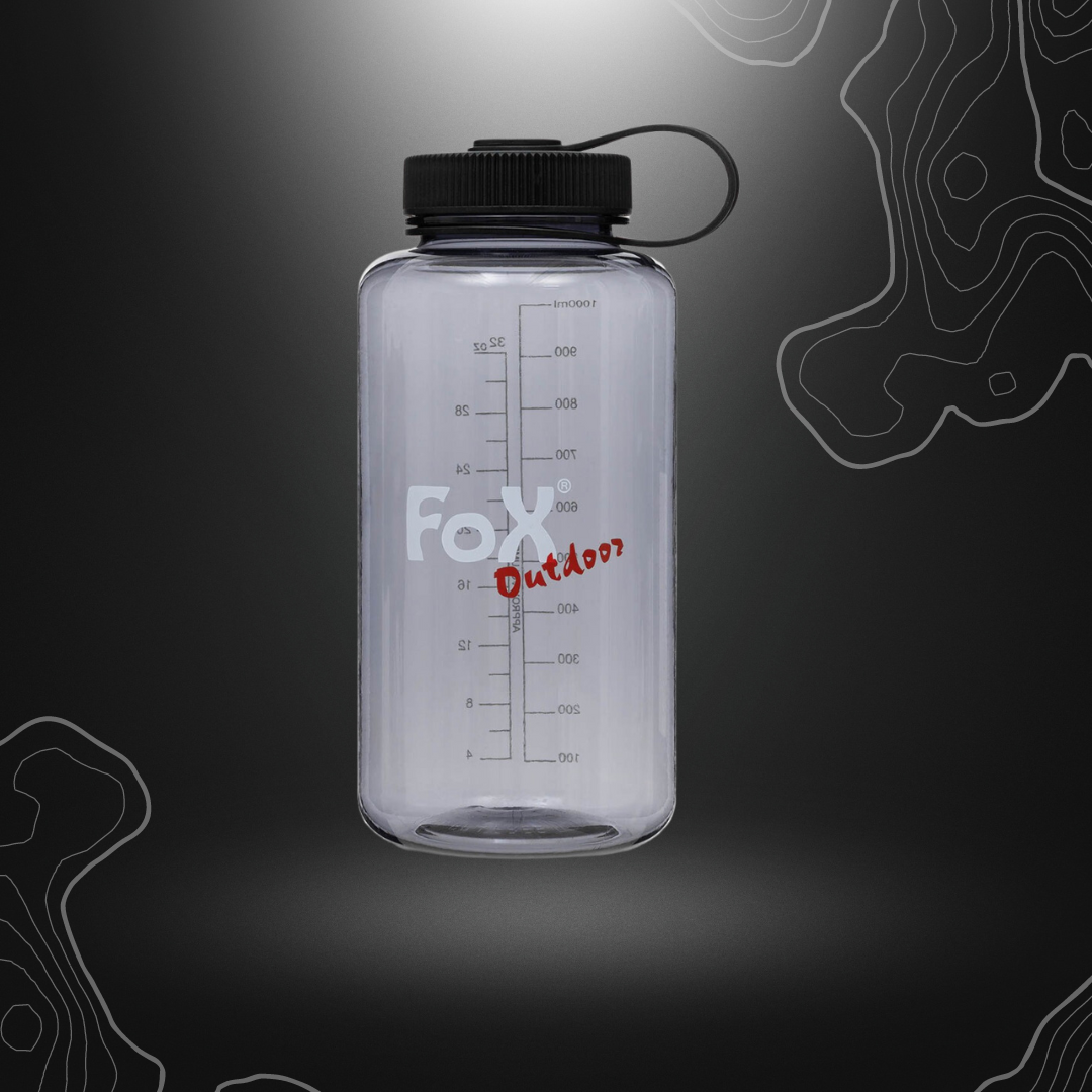 Gourde bouteille 1L grise Fox Outdoor, avec ouverture extra grande, bouchon à vis, graduation jusqu'à 1000 ml, lavable au lave-vaisselle, sans BPA, robuste
