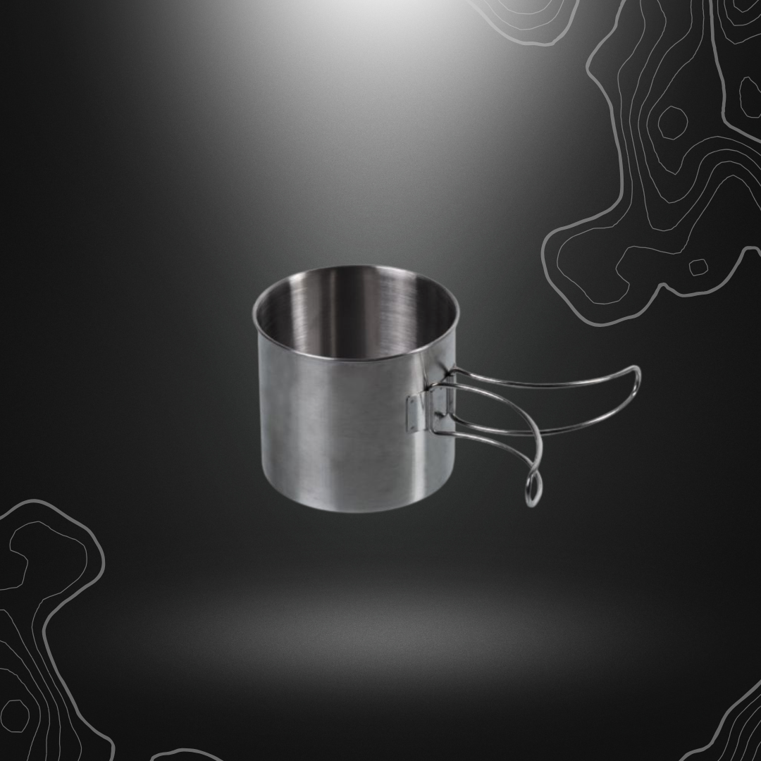 Quart en acier affiné Mil-Tec, 600ml avec poignée en fil de fer, hauteur et diamètre de 9,2 cm, poids de 145 g