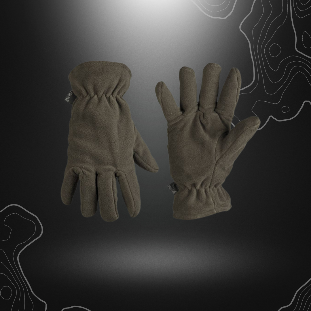 Des gants polaires Thinsulate 3M de couleur vert olive par Mil-Tec, fabriqués à 100% en polyester avec une doublure en polyester, un rembourrage Thinsulate et un élast