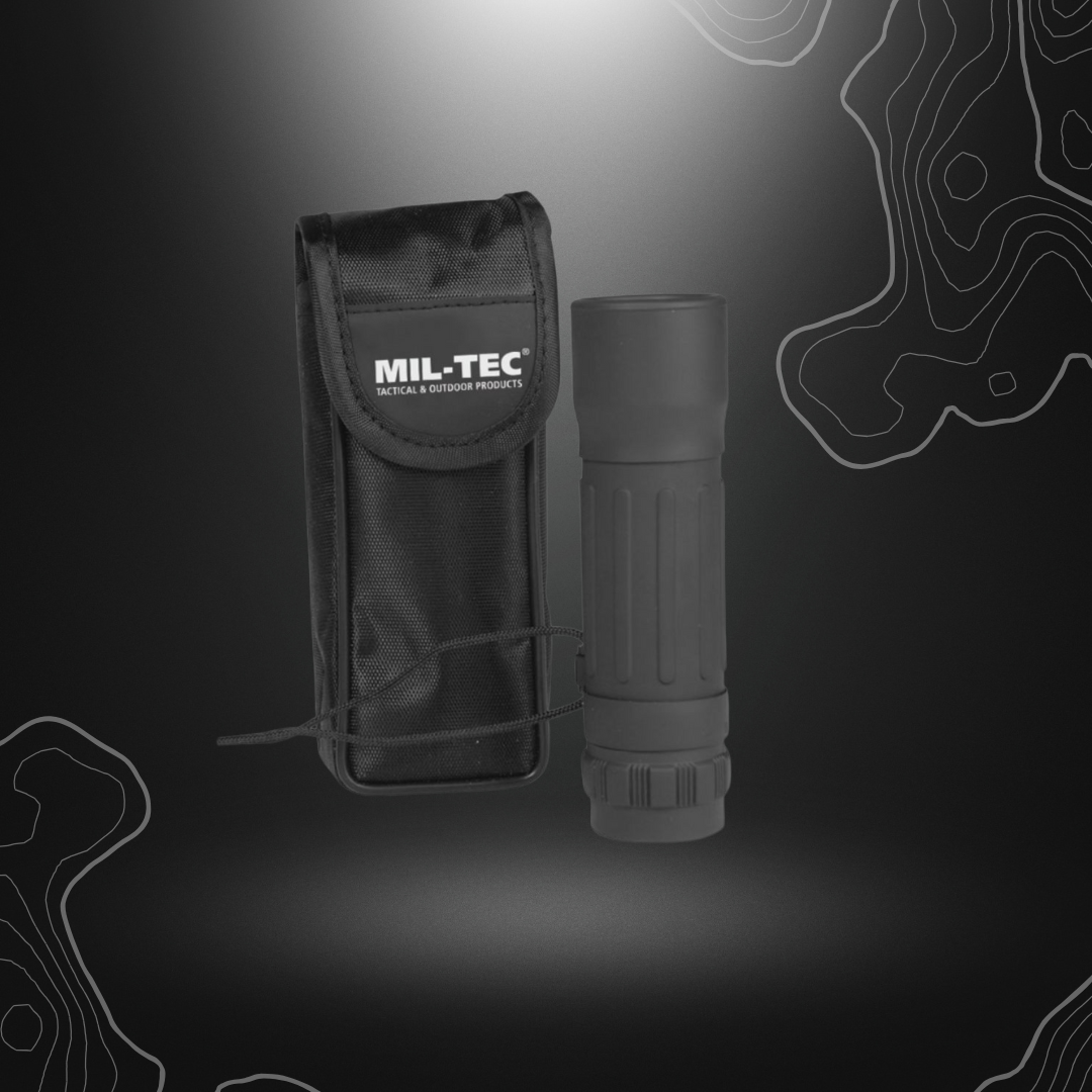 Monoculaire noir 10x25 MIL-TEC avec étui en nylon, réglage précis de dioptrie, champ visuel de 101m/1000m, diamètre d'objectif de 25