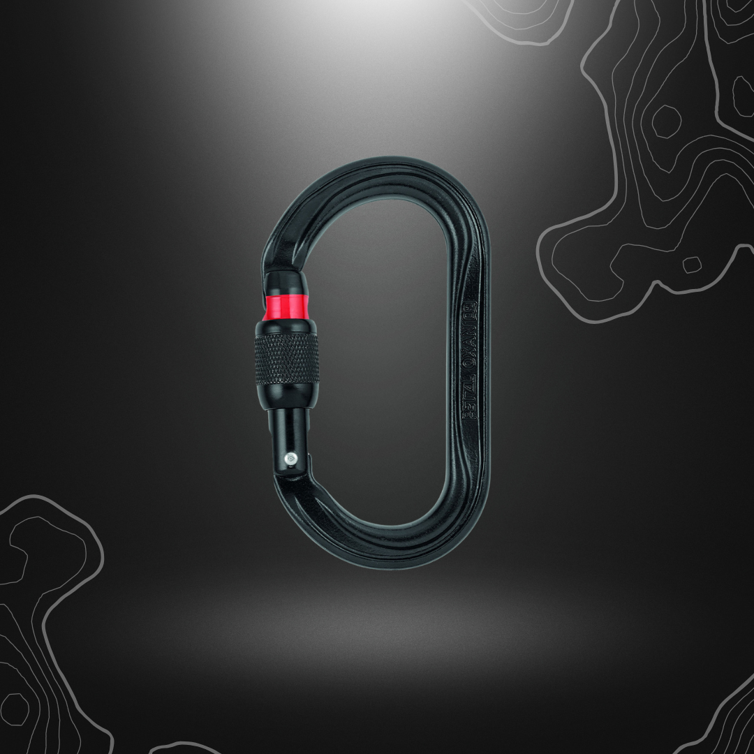 Mousqueton OXAN SCREW LOCK noir de Petzl, ultra résistant, conçu pour les environnements difficiles avec système de verrouillage manuel