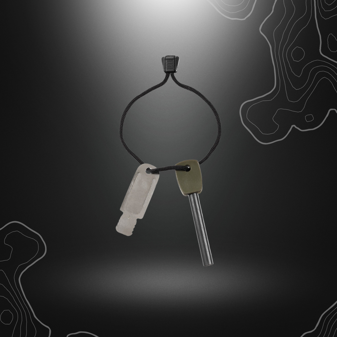 PIERRE A FEU MFH avec grattoir, 2 parties avec cordon, longueur de barre de 6,5 cm, diamètre de 9,5 mm, longueur totale de 9,