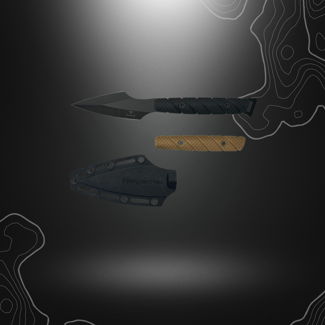 Poignard Takumitak Twisted modèle TKF310 avec lame spear point en acier, manche en FRN et étui compatible MOLLE