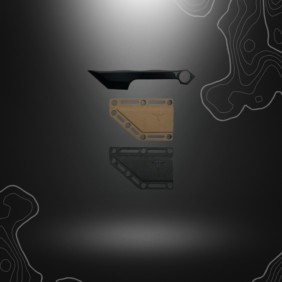 Poignard HammerHead Takumitak robuste en acier avec lame Straight Back de 7cm et manche de 95mm, livré avec deux étuis noir et marron